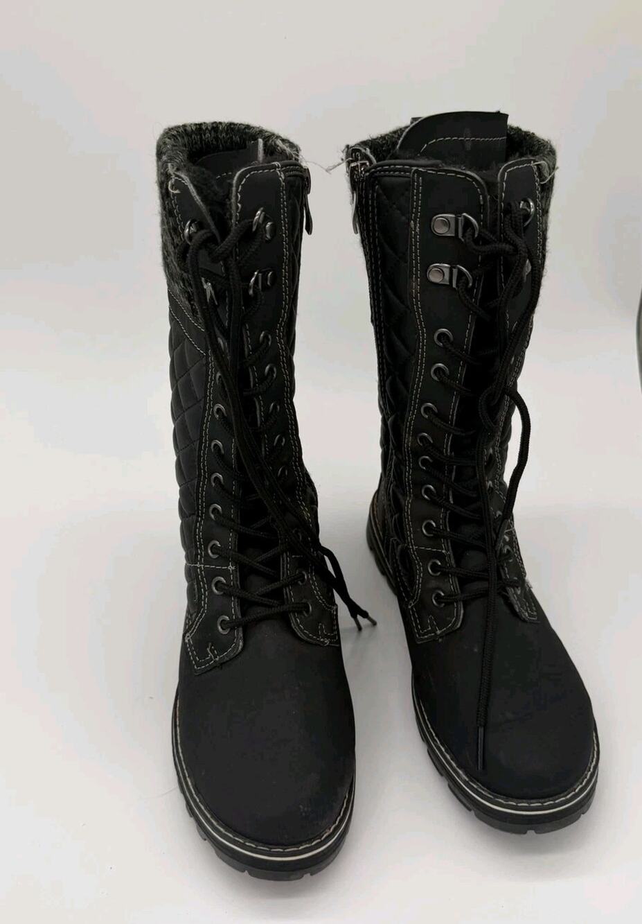 Polar Boots Womens Size 7 Black Quilted Faux Fur Mid Calf Lace Up Snow Winter